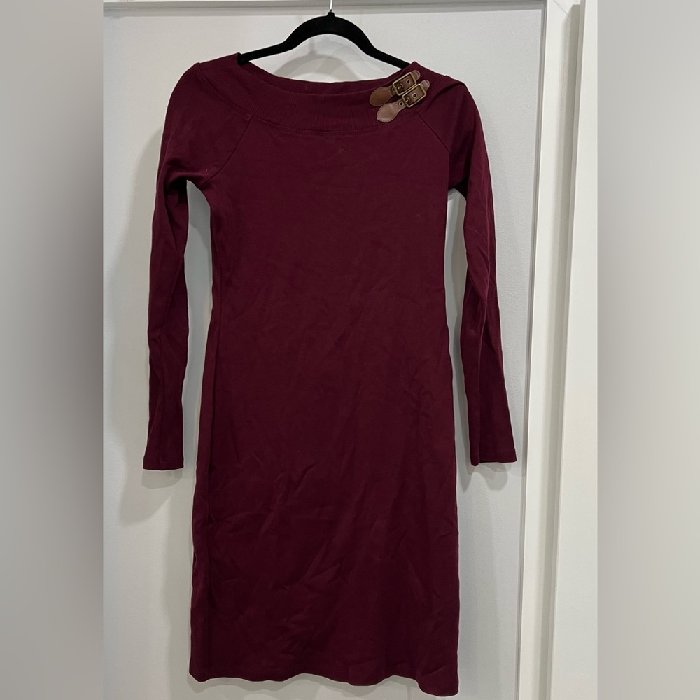 Maroon Ralph Lauren long sleeved dress. Size small. Detailed latch around neck.